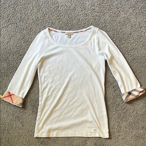 Burberry White Blouse with Checkered Cuffs